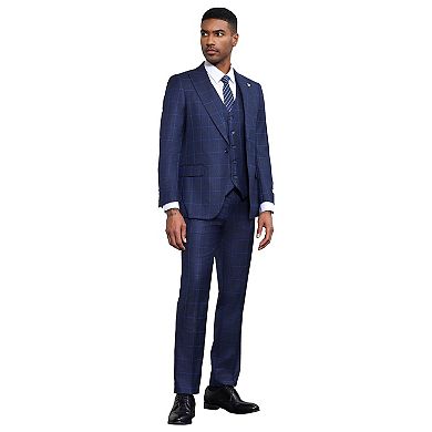 Stacy Adams 3pc Classic Windowpane Suit Set w/ Peak Lapel