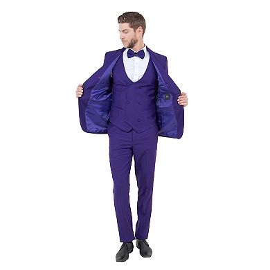 Men's Skinny-Fit 3pc Solid Textured Suit Set w/ Trimmed Vest