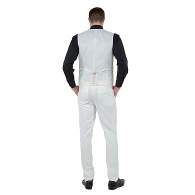 Men's Skinny-Fit 3pc Solid Textured Suit Set w/ Trimmed Vest