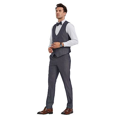 Men's Skinny-Fit 3pc Solid Textured Suit Set w/ Trimmed Vest