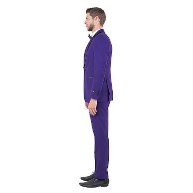 Men's Skinny-Fit 3pc Solid Textured Suit Set w/ Trimmed Vest