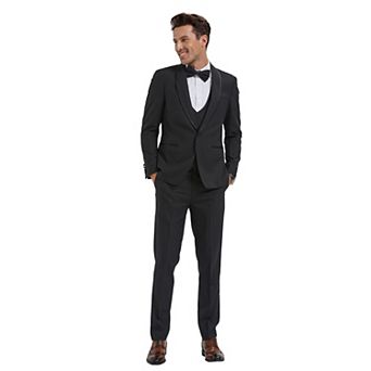 Men's Skinny-Fit 3 pc Solid Textured Suit Set w/ Trimmed Vest