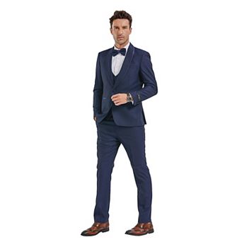 Men's Skinny-Fit 3 pc Solid Textured Suit Set w/ Trimmed Vest