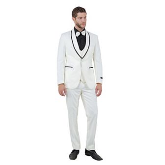 Men's Skinny-Fit 3 pc Solid Textured Suit Set w/ Trimmed Vest