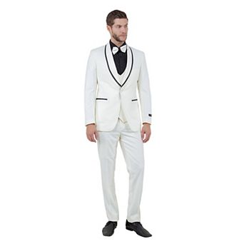 Men's Skinny-Fit 3 pc Solid Textured Suit Set w/ Trimmed Vest
