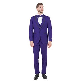 Men's Skinny-Fit 3 pc Solid Textured Suit Set w/ Trimmed Vest