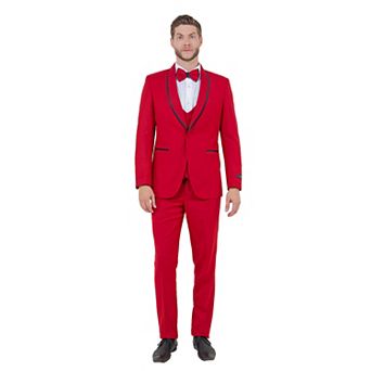 Men's Skinny-Fit 3 pc Solid Textured Suit Set w/ Trimmed Vest