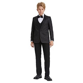 5 pc Paisley Tuxedo Suit Set w/ Dress Shirt and Tie, Big Boys (8-20)