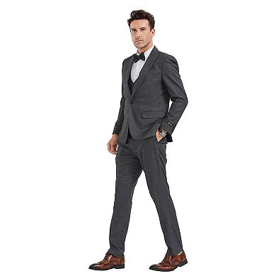Men's 3pc Skinny-Fit Solid Textured Suit Set w/ Double Breasted Vest