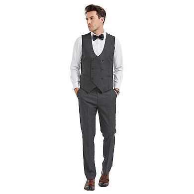 Men's 3pc Skinny-Fit Solid Textured Suit Set w/ Double Breasted Vest