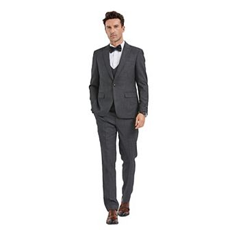 Men's 3 pc Skinny-Fit Solid Textured Suit Set w/ Double Breasted Vest