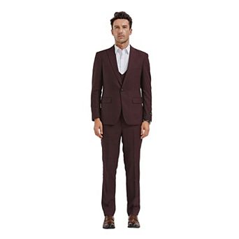 Men's 3 pc Skinny-Fit Solid Textured Suit Set w/ Double Breasted Vest