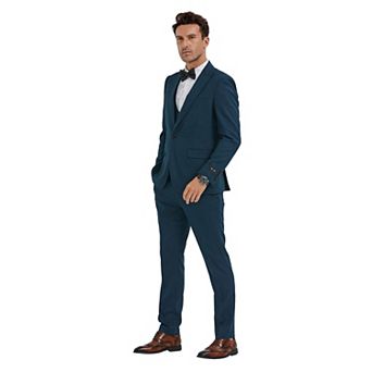 Men's 3 pc Skinny-Fit Solid Textured Suit Set w/ Double Breasted Vest