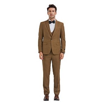 Men's 3 pc Skinny-Fit Solid Textured Suit Set w/ Double Breasted Vest