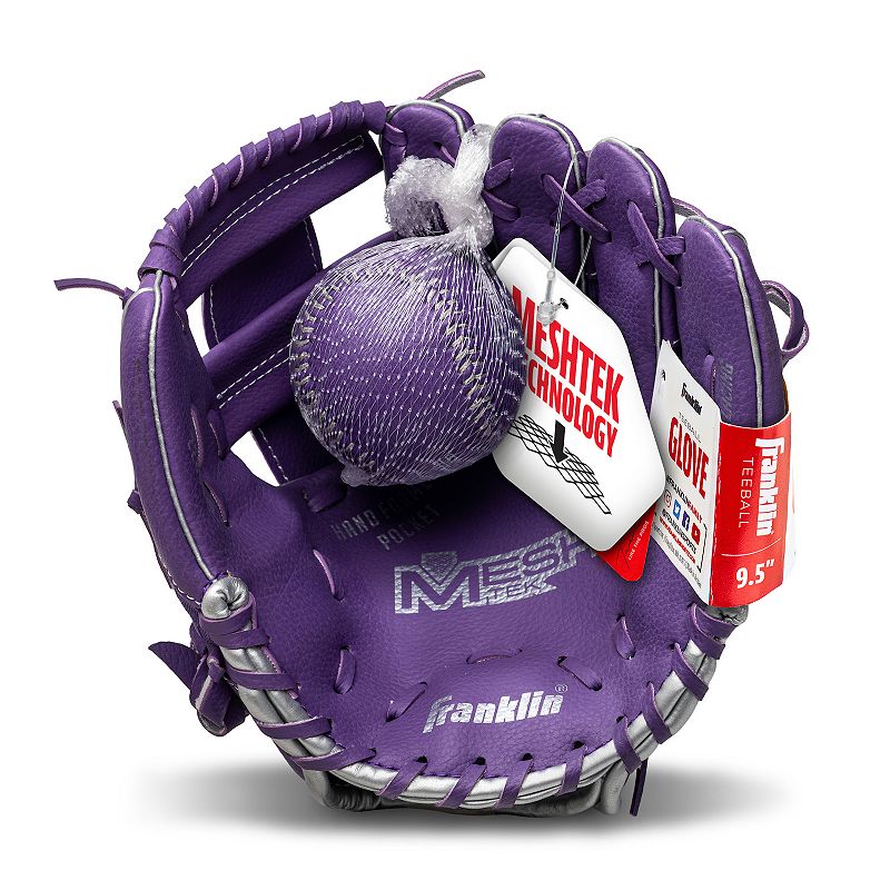 Franklin Sports Meshtek Kids Teeball Glove + Ball Set, Purple Silver