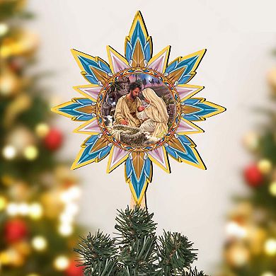 Classic Nativity Star Tree Topper Wooden Decor by D. Gelsinger