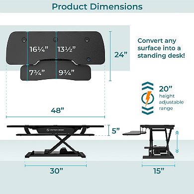 VersaDesk PowerPro® Elite 48" Standing Desk Converter - USB Port & Mobile App (Black)