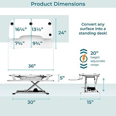 VersaDesk PowerPro® Elite 36" Standing Desk Converter - USB Port & Mobile App (White)