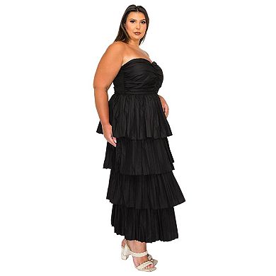 Plus Size Eleni Strapless Pleated Tiered Dress
