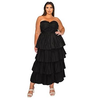 Plus Size Eleni Strapless Pleated Tiered Dress