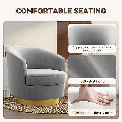 Velvet Swivel Chair, 360 Degree with Metal Base