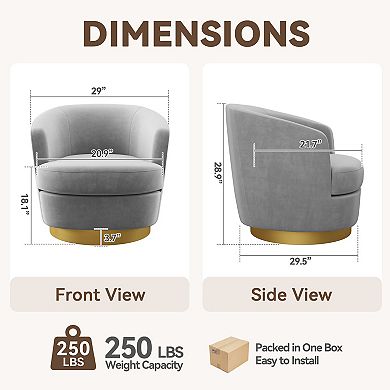 Velvet Swivel Chair, 360 Degree with Metal Base