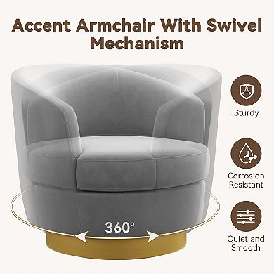 Velvet Swivel Chair, 360 Degree with Metal Base