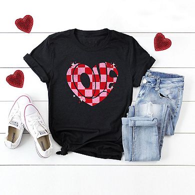 Love Checkered Puzzle Heart Short Sleeve Graphic Tee