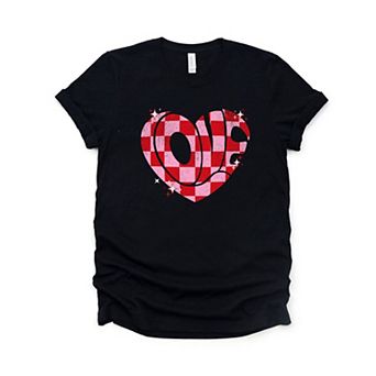 Love Checkered Puzzle Heart Short Sleeve Graphic Tee