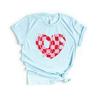 Love Checkered Puzzle Heart Short Sleeve Graphic Tee