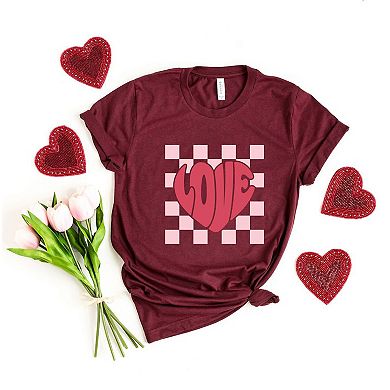 Love Heart Checkered Short Sleeve Graphic Tee