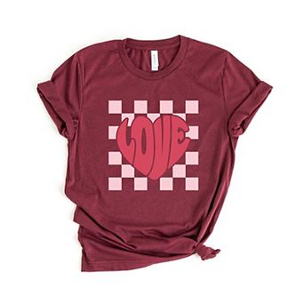 Love Heart Checkered Short Sleeve Graphic Tee