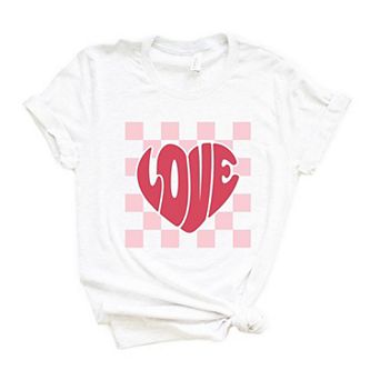 Love Heart Checkered Short Sleeve Graphic Tee