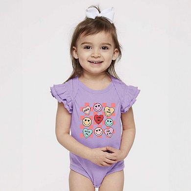 Candy Heart Smile Solid Baby Flutter Sleeve Bodysuit