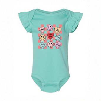 Candy Heart Smile Solid Baby Flutter Sleeve Bodysuit