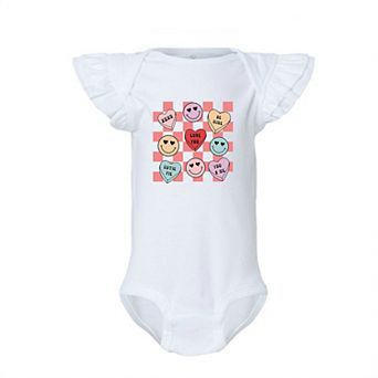 Candy Heart Smile Solid Baby Flutter Sleeve Bodysuit