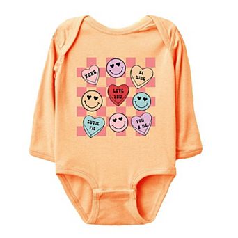 Candy Heart Smile Solid Baby Long Sleeve Bodysuit