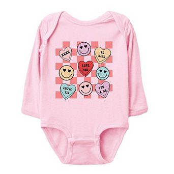Candy Heart Smile Solid Baby Long Sleeve Bodysuit