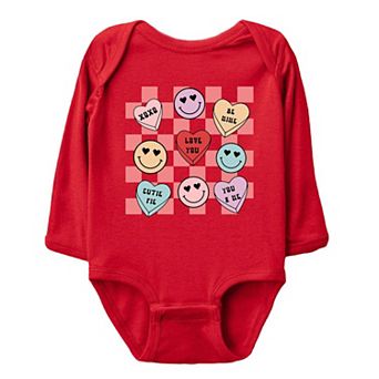 Candy Heart Smile Solid Baby Long Sleeve Bodysuit