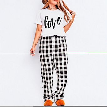 Love Cursive Plaid Pajama Set