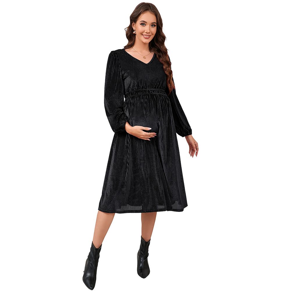 Sexy V-neck Buttons Solid Color Maternity Dress main image 1