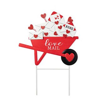 Glitzhome 24"H "Love Mail" Valentine's Metal LOVE Mail Wagon Yard Stake