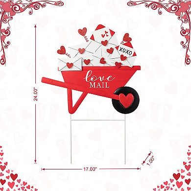 Glitzhome 24"H "Love Mail" Valentine's Metal LOVE Mail Wagon Yard Stake