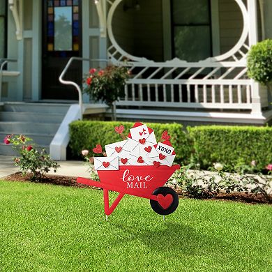 Glitzhome 24"H "Love Mail" Valentine's Metal LOVE Mail Wagon Yard Stake