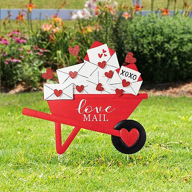 Glitzhome 24"H "Love Mail" Valentine's Metal LOVE Mail Wagon Yard Stake