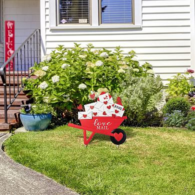 Glitzhome 24"H "Love Mail" Valentine's Metal LOVE Mail Wagon Yard Stake