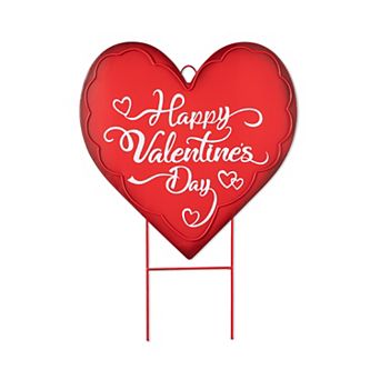 Glitzhome 24"H Heart-shaped Metal Happy Valentine's Day Heart Yard Stake