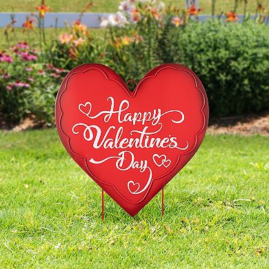 Glitzhome 24"H Heart-shaped Metal Happy Valentine's Day Heart Yard Stake