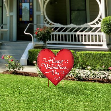 Glitzhome 24"H Heart-shaped Metal Happy Valentine's Day Heart Yard Stake