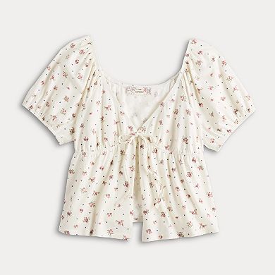 Juniors' Pink Republic Tie Front Knit Top